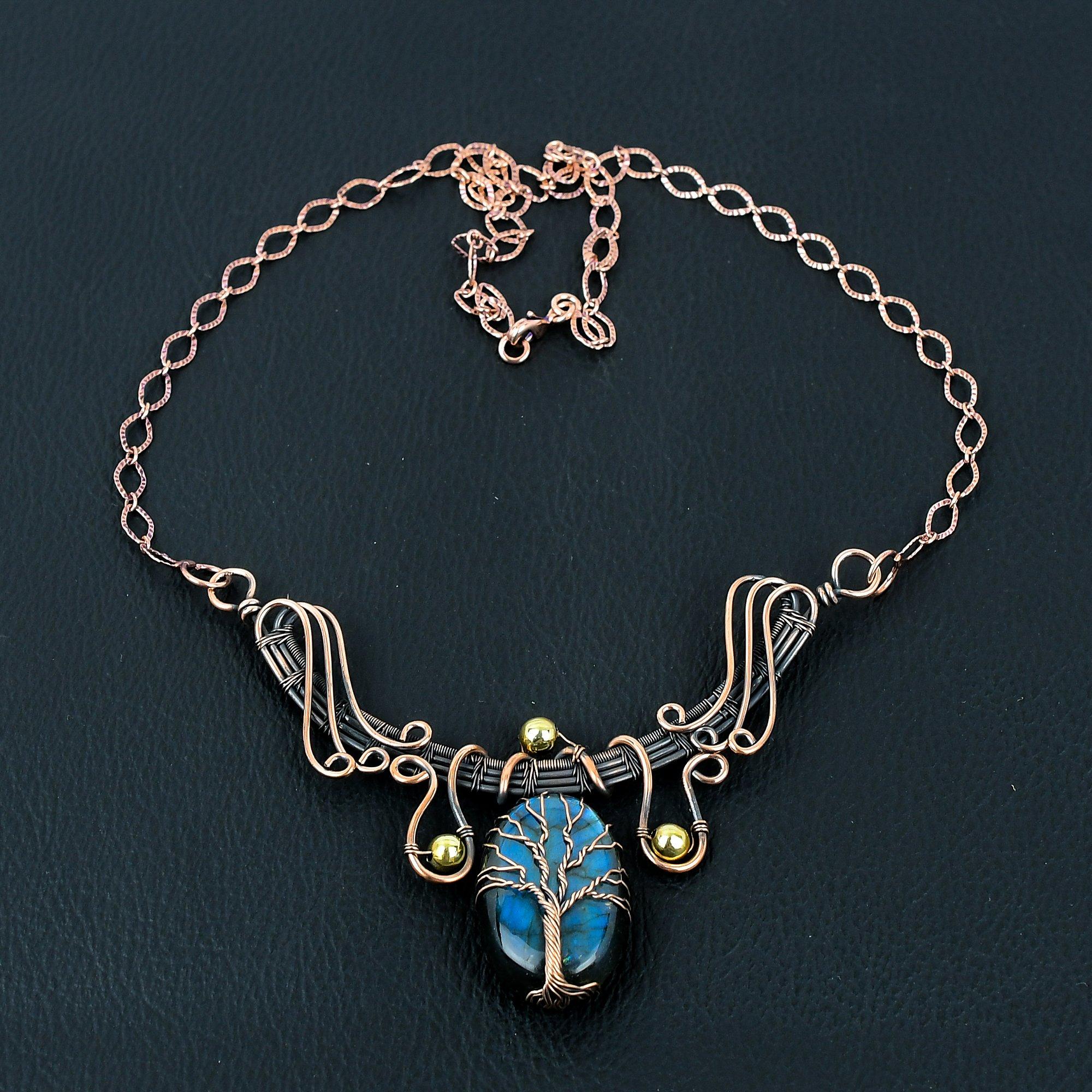 

Прекрасный лабрадорит драгоценный камень ручной работы из чистой медной проволоки ювелирное ожерелье для женщин 18 Inches синий