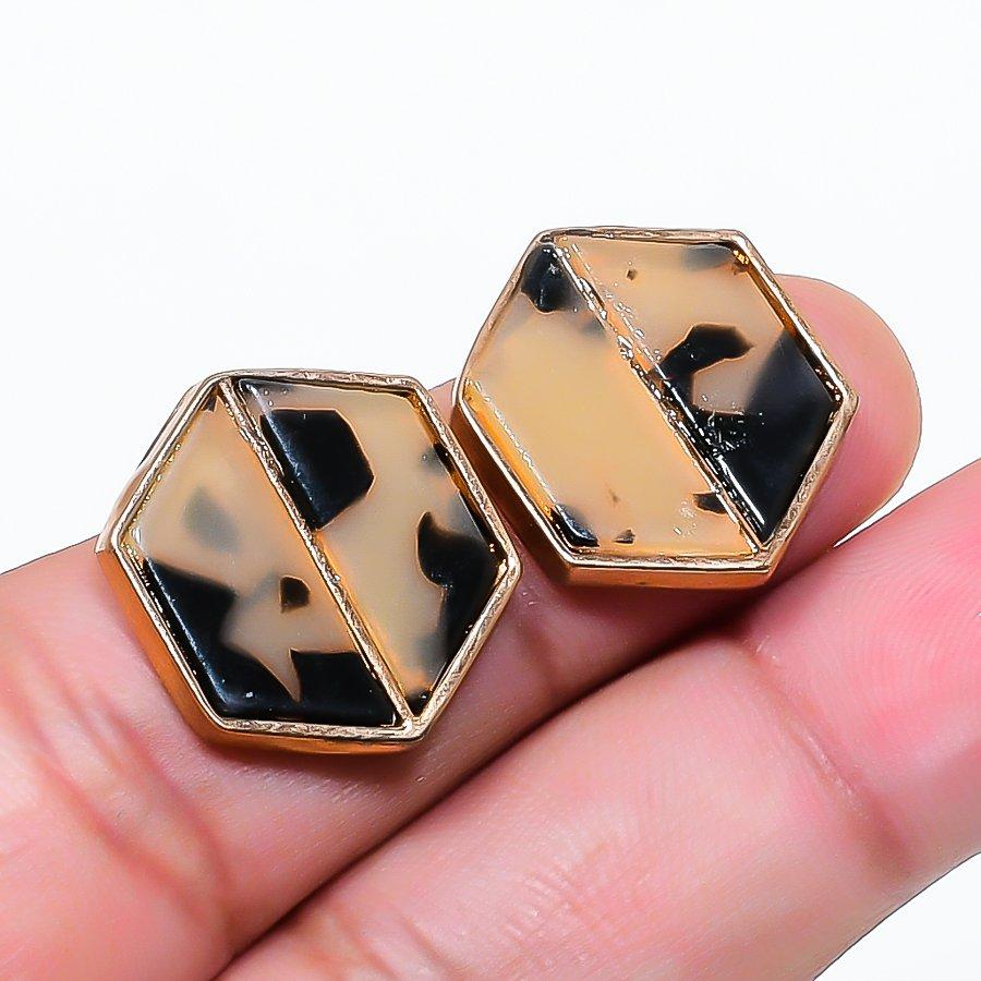 Natural Dendrite Opal Gemstone Brass Jewelry Earring 0.79  AE-12943