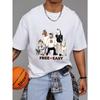 Cotton T Shirt White Horse and Dog Cartoon Print Free Easy Text Casual Wear for Men