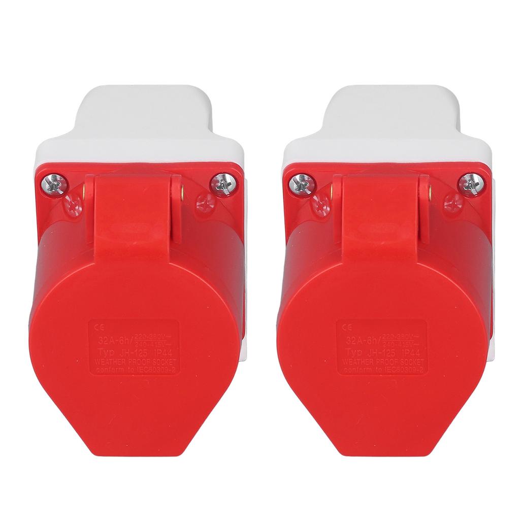 2 Set Industrial Socket 5Pin IP44 Waterproof 3 Phase Surface Mounted Plug Connector 32A 220‑380V 240‑415V