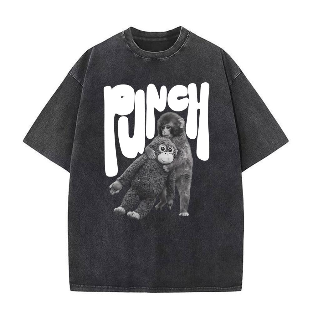 Punch The Funny Monkey Graphic T Shirt Unisex Women Clothing High Quality Crewneck Tshirts Oversized Vintage Washed Humor T Shirts