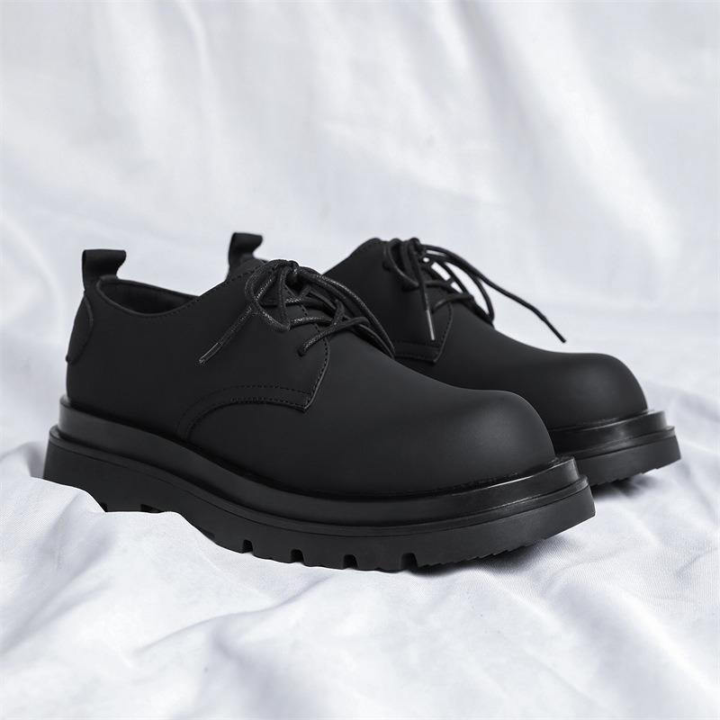 3187 Lederschuhe neu Karbon Schwarz Runde Spitze Leder Dicke Sohle Erhöhende Derby Schuhe Herren Freizeit Business Pendler Herrenschuhe