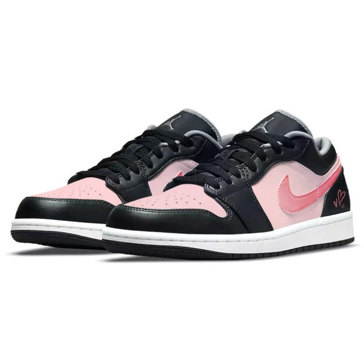 Jordan Air Jordan 1 Heartbeat Heart, Urban Chic Style Black Pink Love Cushioning Slip Resistant Abrasion Resistant 553558-040(Team56-)