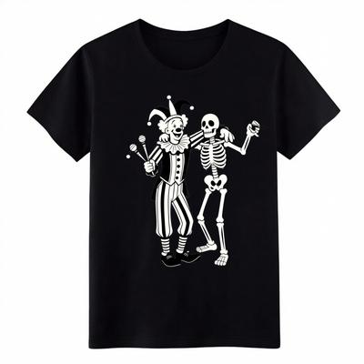 Vintage Clown & Skelett tanzendes T-Shirt, Retro Gruselig Süßes Grafik-T-Shirt
