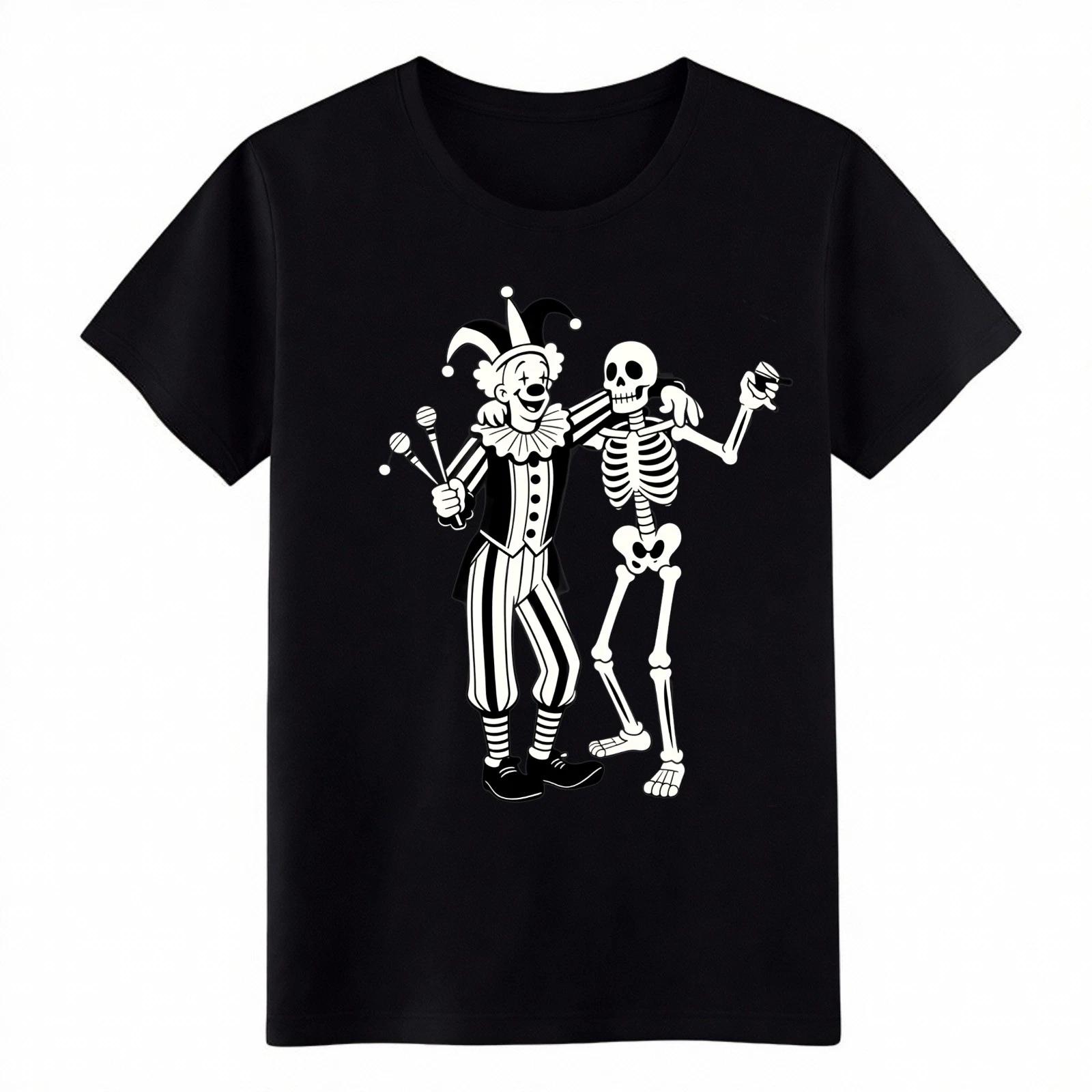 Vintage Clown & Skeleton Dancing T-Shirt, Retro Creepy Cute Graphic Tee M