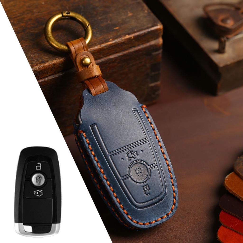 HALLMO Genuine Leather Car Key Case Cover For Ford