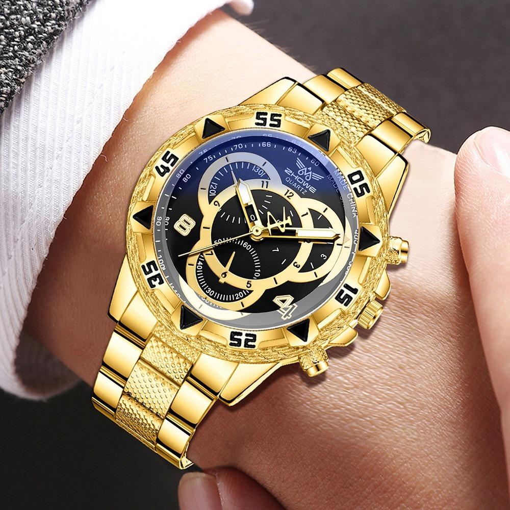Men's Watch Blu-ray Glass Quartz Watch Classic Watch False Three-eye Digital Alloy Watch