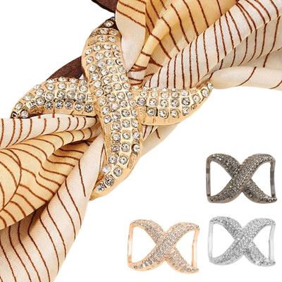 Scarf Rings for Women X Shaped Scarf Buckle Rhinestone Shawl Slide Pin Clip for Clothing Silk Scarves Accessories