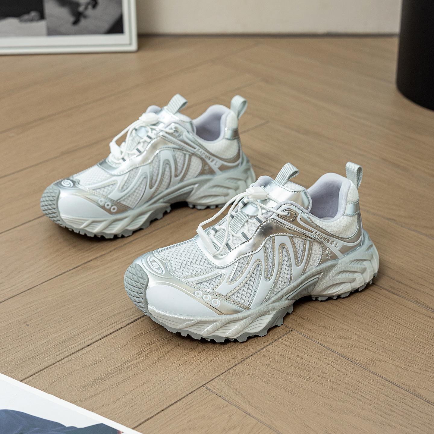 

[Fanfna] Cardio plan crooked head ultra-light sports shoes women s 2025 summer new thin mesh breathable dad shoes 35 серебряный