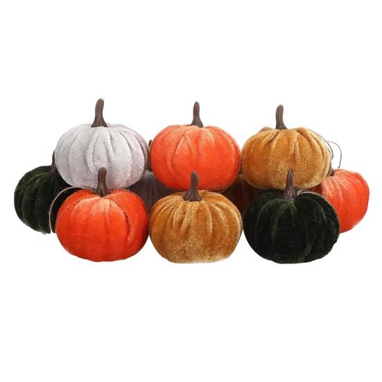 16 Pcs Artificial Velvet Pumpkins Small Foam Faux Flocked Pumpkin Tabletop Centerpiece for Fall Thanksgiving Halloween Harvest Home Table Decor