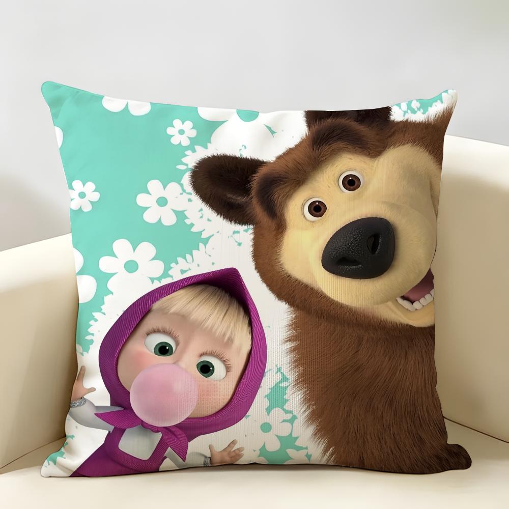 MMasha And BBear Cushion Cover Natural Linen Organic Fabric DoubleSided Printing Room Sofa Decor Pillow Case