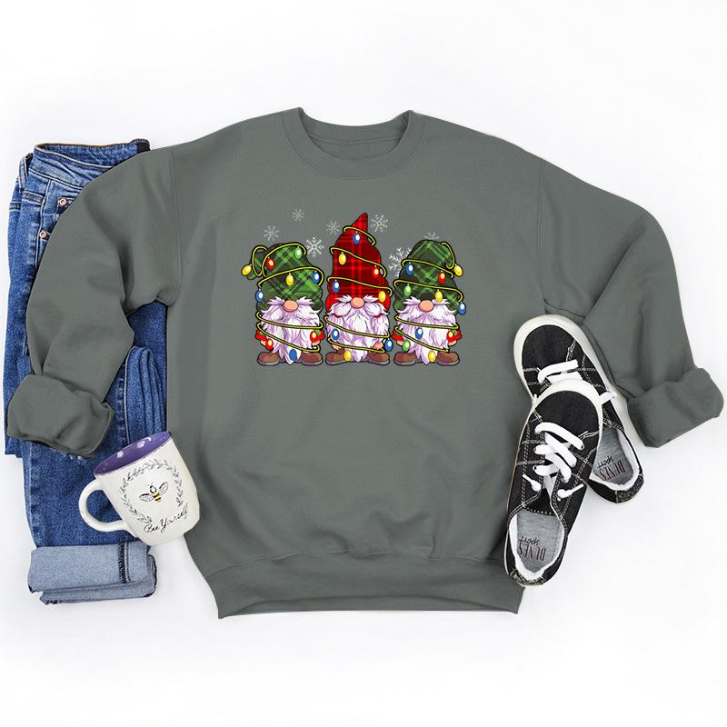 Christmas Lights Gnomes Print Sweatshirts For Women Winter