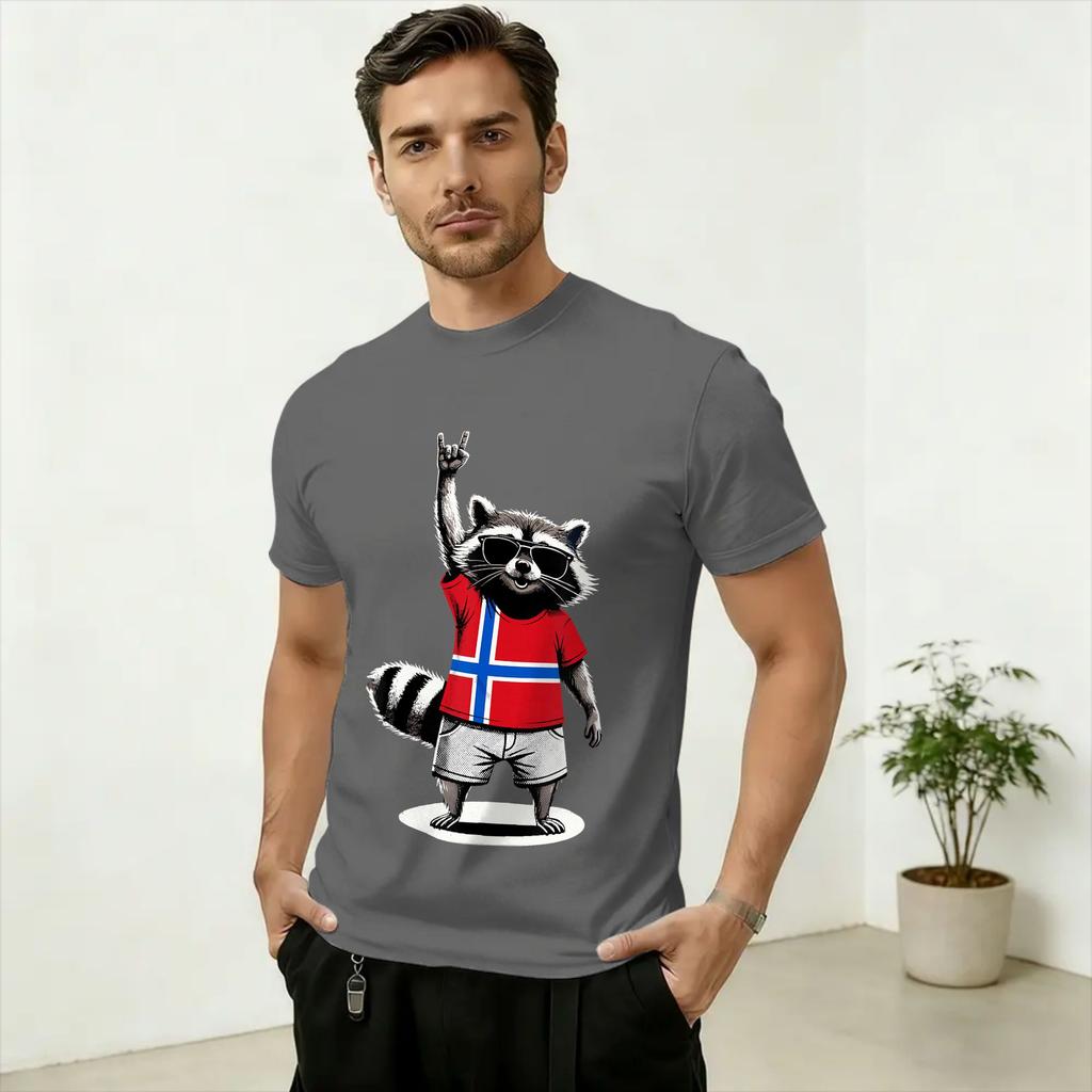 Unisexs Norwegian Flag Raccoon Funny Norway T Shirts 100 Cotton Clothes Funny Short Sleeve O Neck Tee Shirt Gift Idea TShirts