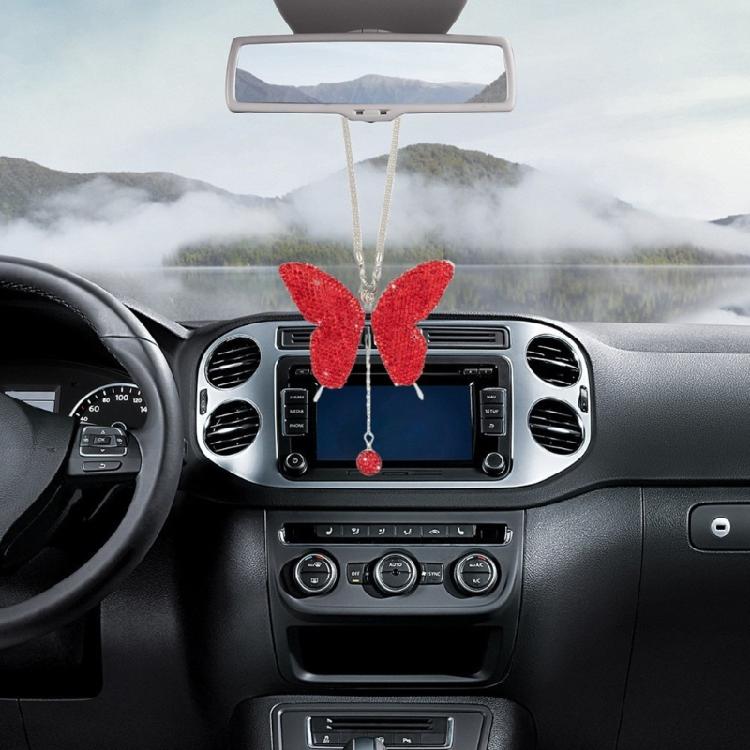Bling Crystal Butterfly Car Rear View Mirrors Charms Car Decoration Diamond Luck
