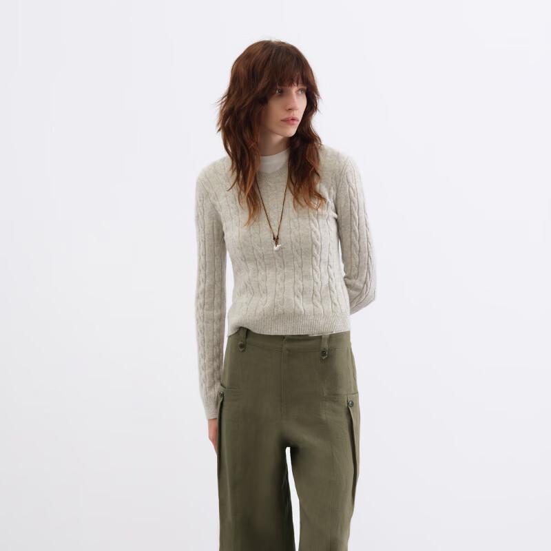 GREEN BELT Women's Retro Cable Knit V-Neck Merino Wool Sweater