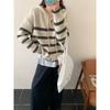Autumn and winter new striped knitted women's clothing, loose retro hooded women's knitted sweater cardigan women's