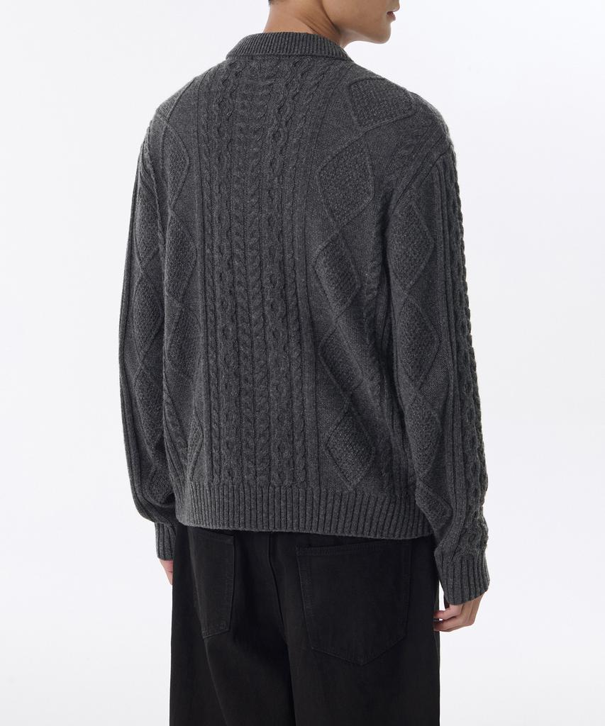 Musinsa Standard Aran Cable Collared Knit Zip-Up [Medium Gray]