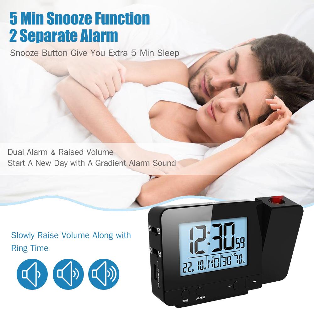 

Projection Alarm Clock for Bedroom with Thermometer Hygrometer Digital Project Ceiling Clock Dimmable LED Display with чёрный