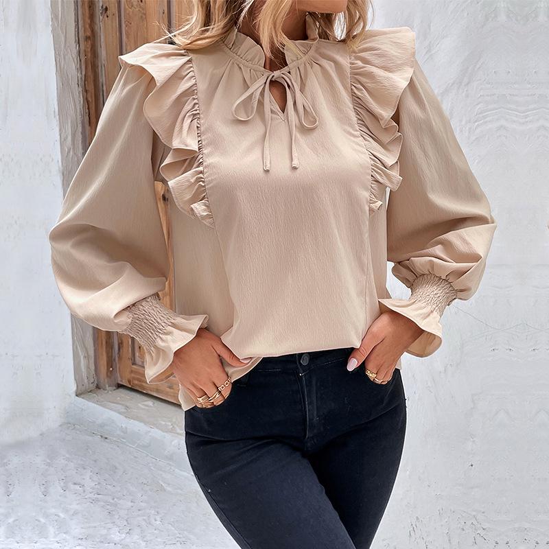 

2025 Spring/Summer European & American Ruffle Long Sleeve Women s Shirt XL абрикосовий