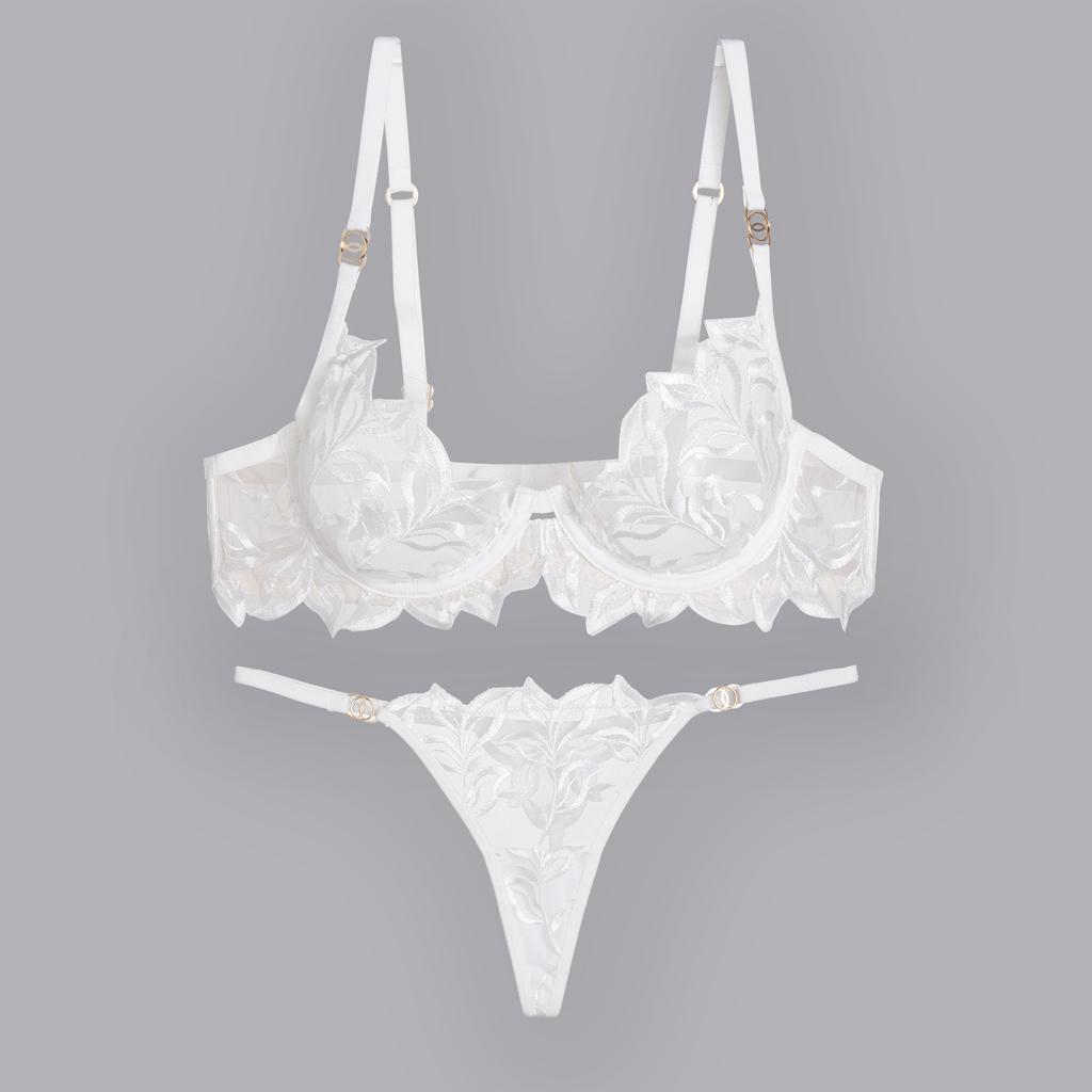 European and American sexy lingerie ultra-thin mesh see-through embroidery printing big chest small bra set