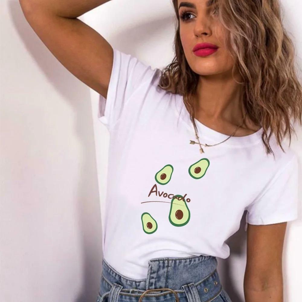 Cute Avocado Printed T-Shirt Short Sleeve Neck Fashion Casual Sport Aesthetic Gothic Clothes Summer Graphic Women'S T Shirt Gift
