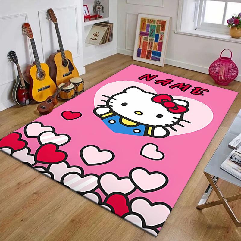 Custom HelloKitty Mat Personalized Name, Polyester Washable Indoor Entryway Rug, Gift for Christmas, Easter, Thanksgiving Day