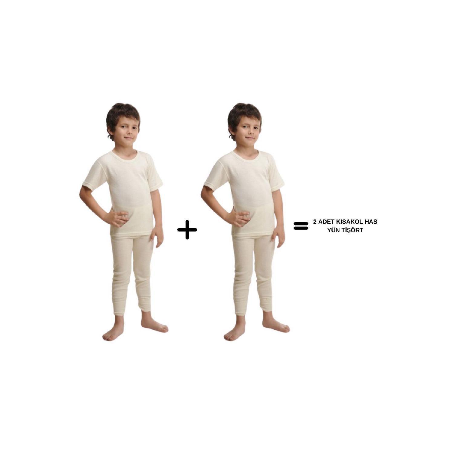 

Комплект из 2 предметов из натуральной шерсти для мальчиков и девочек, термомайка с короткими рукавами 3-4 Yaş экрю