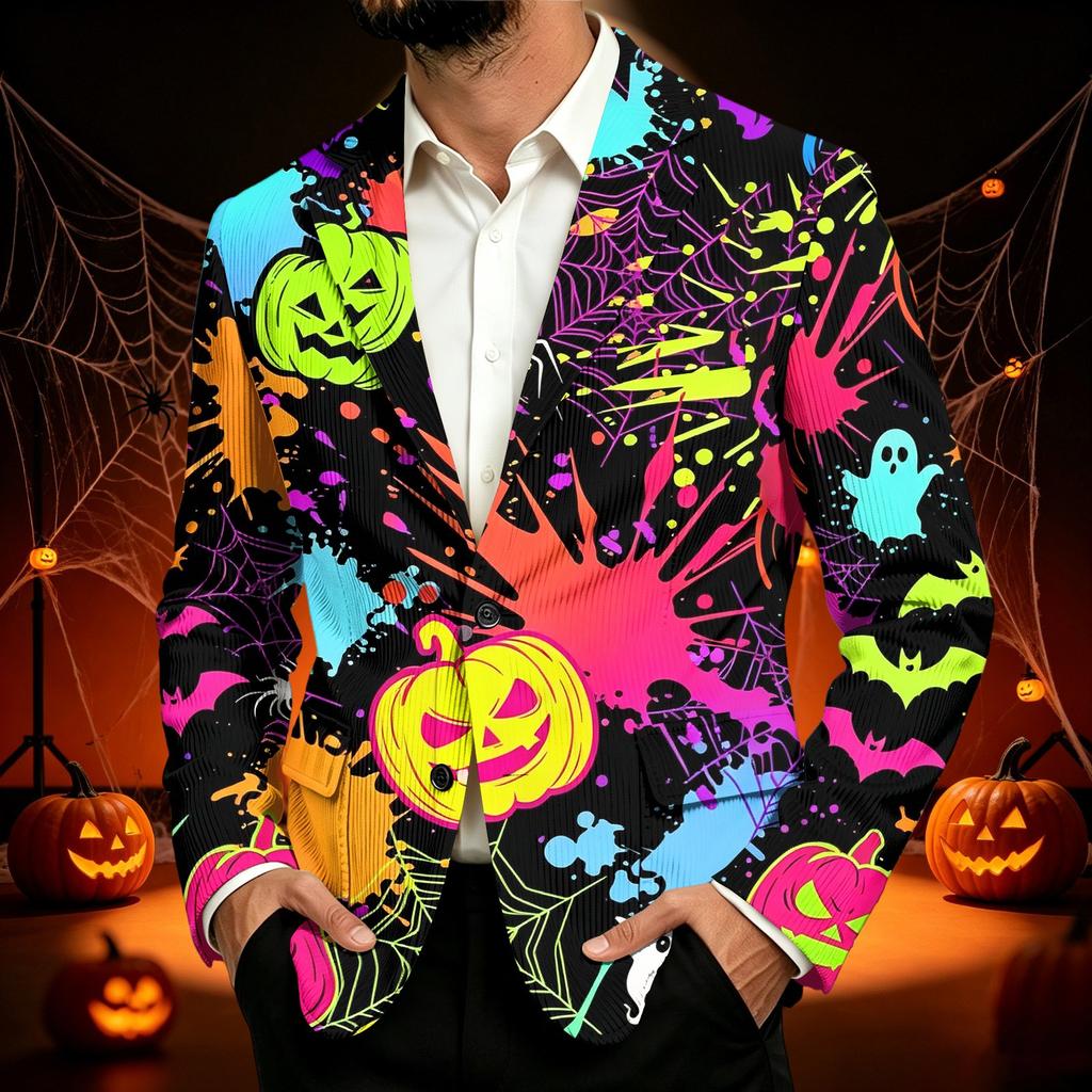 Men's Business Casual Corduroy with Halloween Print for Parties and Daily Wear