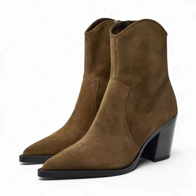 Fashion 2025 Brand Women Warm Winter Boots Women's Mid High-Heeled Pointed Short Knitted Socks Boots Thick Heel Black Booties
