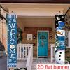 Merry Christmas Couplet Banner Snowman Birds Snowflakes Rustic 1 Pair Indoor Outdoor Decor