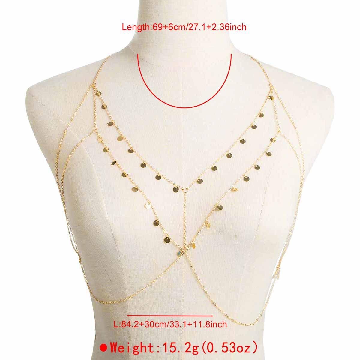 Fashion Sexy Geometric Sequin Link Body Chain Personalized Trendy Simple Style Hot Girl Chest Chain For Women золотой