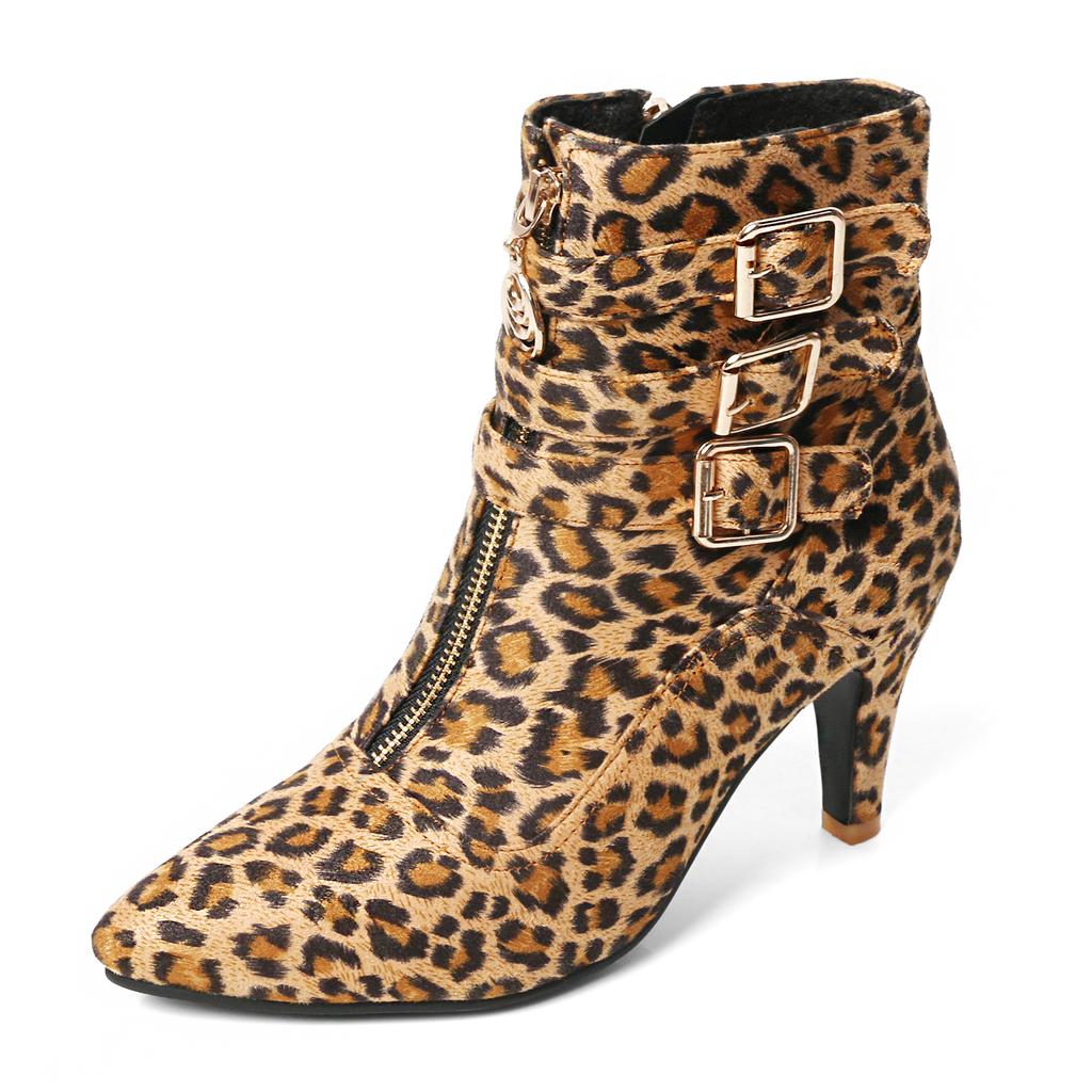 FOREADA Women Ankle Boots Pointed Toe Kitten High Heels Buckle Zipper Short Boots Ladies Fashion Shoes Autumn Winter