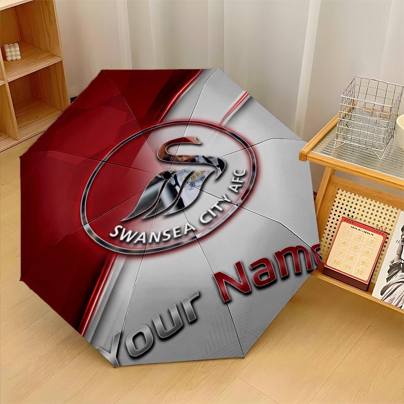 Swansea City FC Automatic 3‑Fold Umbrella 8‑Rib Windproof Folding Umbrella Sun Rain Protection For Outdoor Travel Daily Use