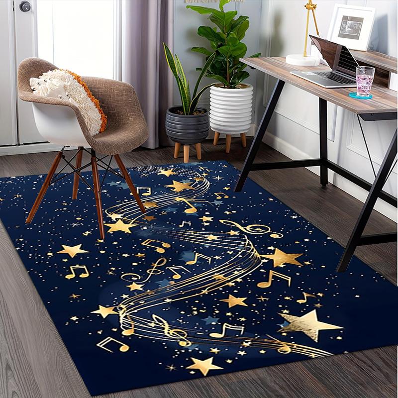 Golden Musical Notes and Stars Chair Mat Office Carpet, Oversized Rug for Home Decor, Sofa Mat, Desk Pad, Gift for Office or Bedroom/Living Room