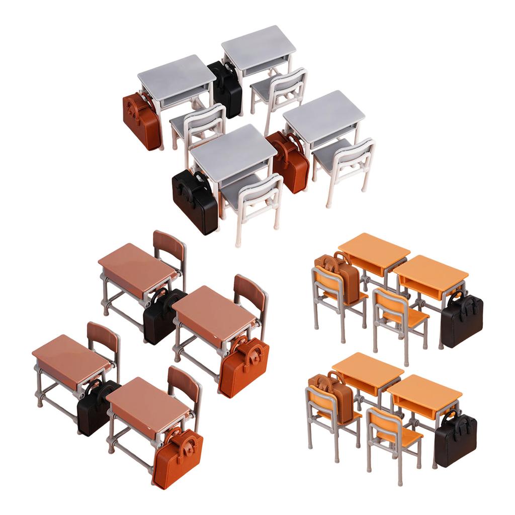 Pack Of 4 1:12 Scale Miniature Classroom Furniture Desk Chair School Bag Toy Set For Dollhouse Display