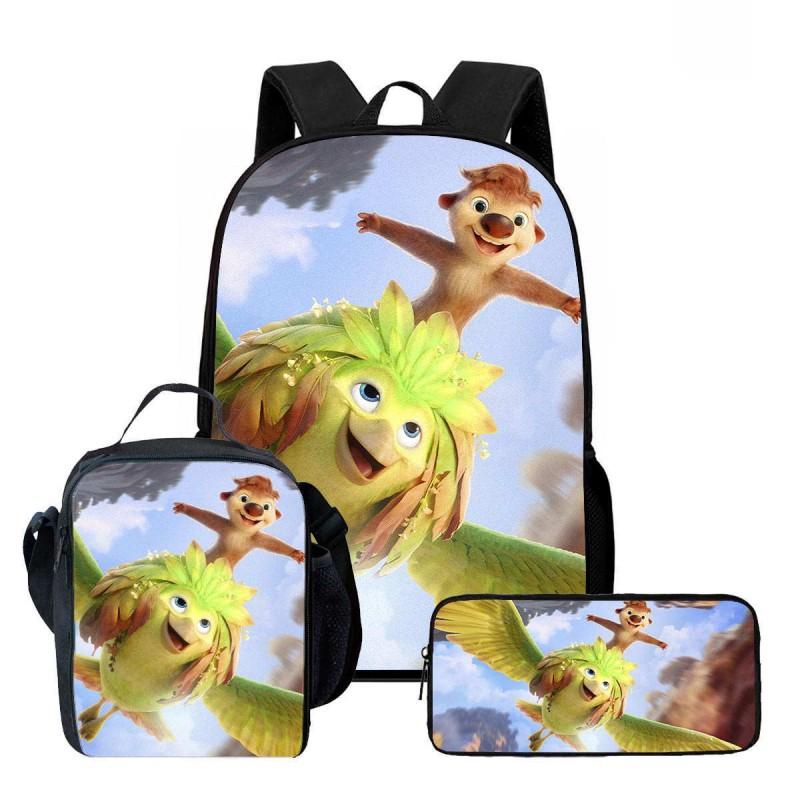 Kids Cartoon Backpack Lunch Bag Pencil Case 3-Piece Set With Fun Print Design School Use