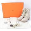 Pristine HERMES Ankle boots Lace-up Bridge pink beige leather Women 37 Used