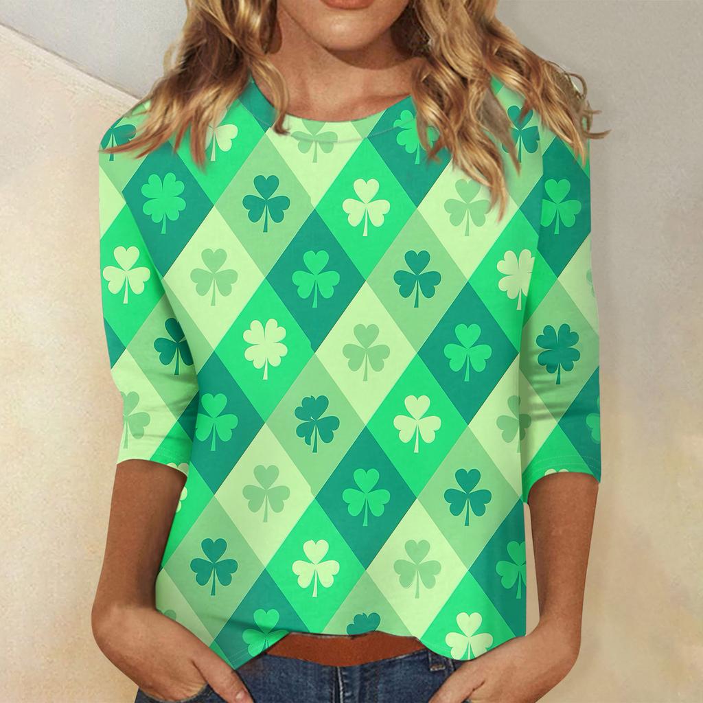 Women's Three-quarter Sleeve Saint Pao Shirt, Round Neck, Loose Casual Shirt