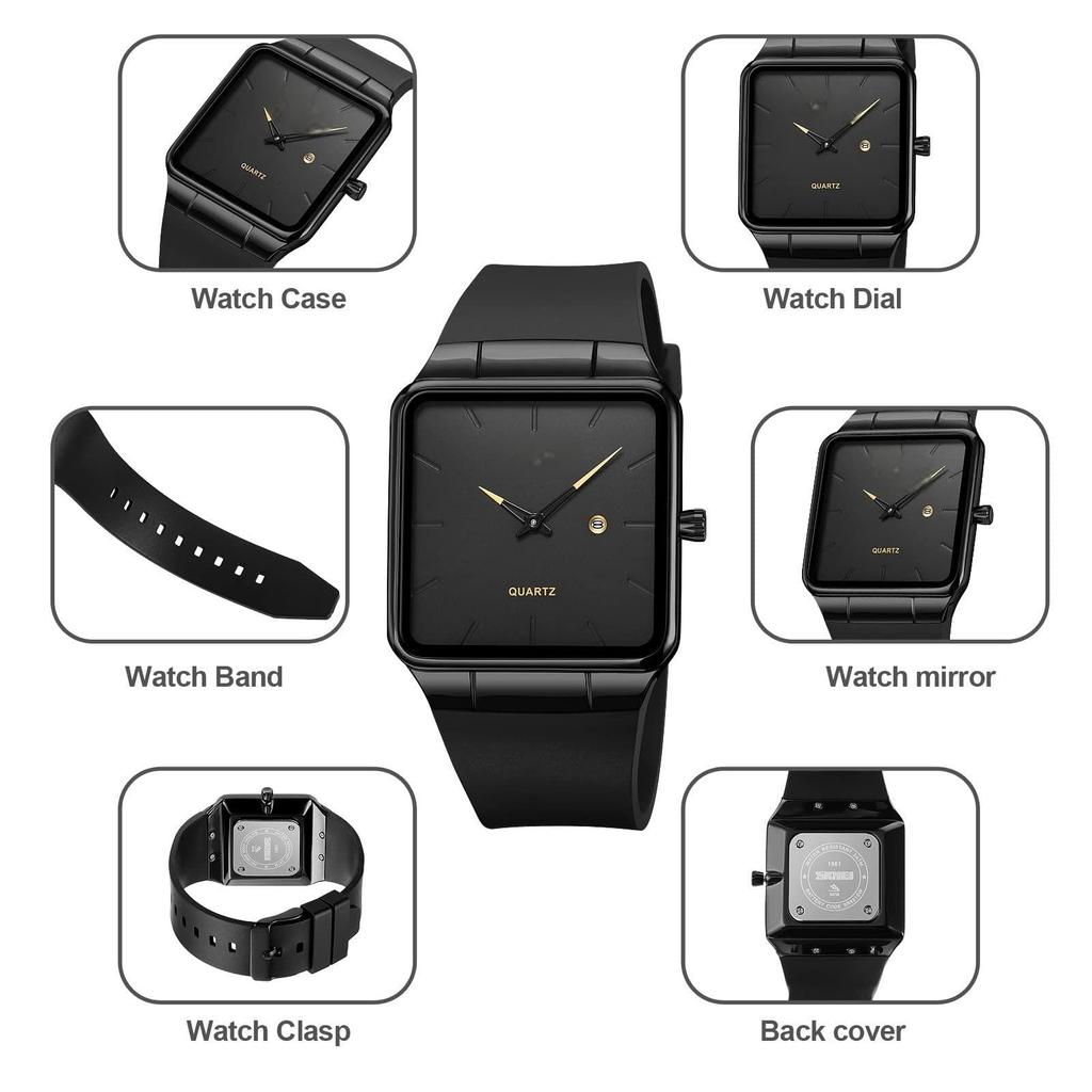 Men's Watch Business Analog Square Dial Gentleman Watch Simple Design 30M Waterproof Date Display Fashion and Practicality High-Precision Quartz For