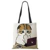 Cat Cartoon Canvas Shoulder Bag Women Print Harajuku Casual Shopping Tote Bag Reusable Large Capacity Folding Handbag CLE