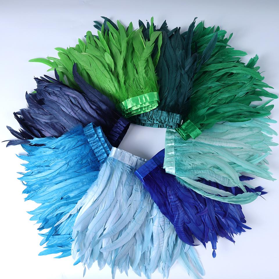 Rooster Feather Trims 2M Rooster Cock Tail Feather Fringes DIY Handicrafts for Clothes Ribbon Carnival Accessories