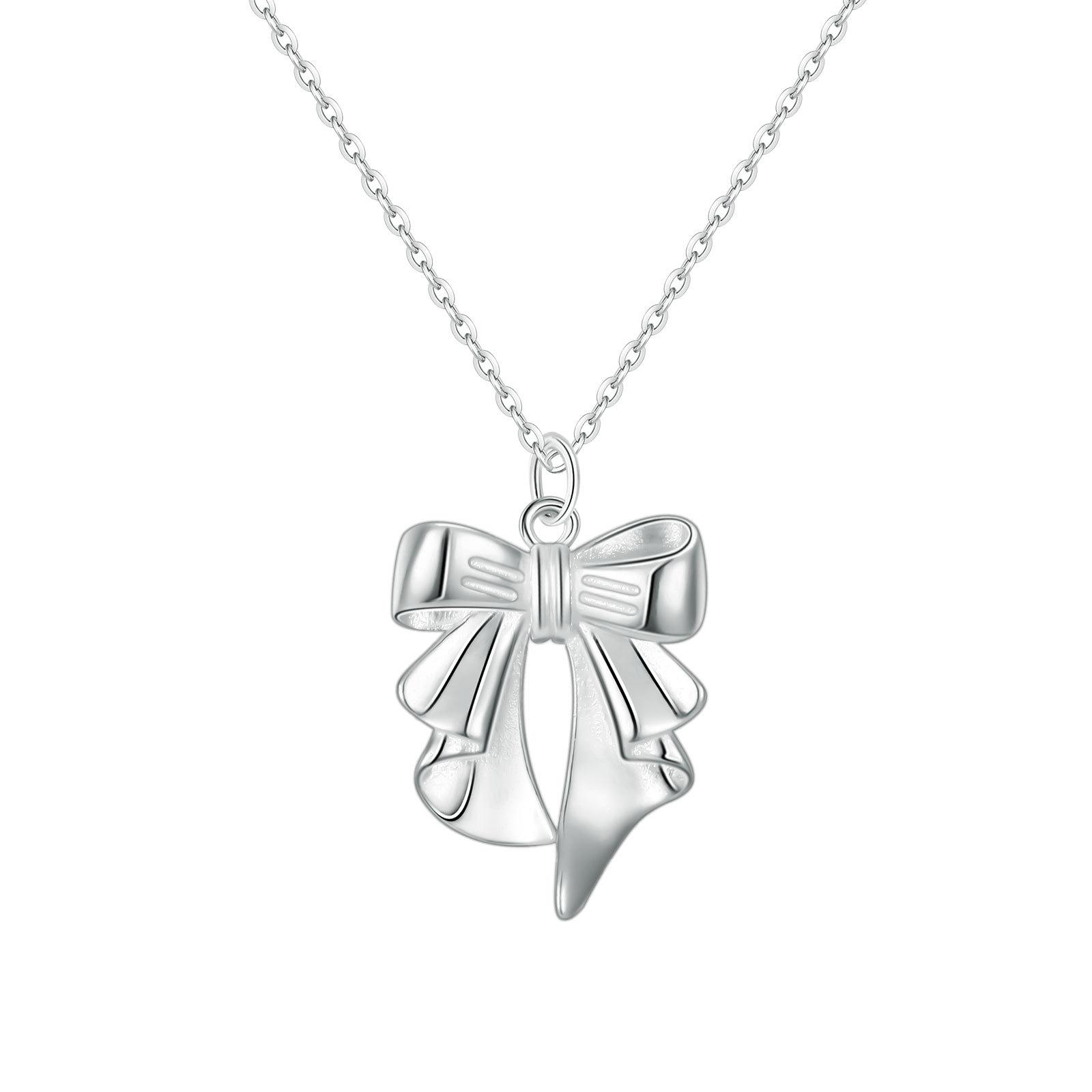 

Sterling Silver Bow Necklace – Women s Retro Style Clavicle Chain Choker Pure Silver серебряный