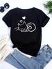New Cute Love Heart Cat Print Women T-Shirt Casual Short Sleeve Top Summer Women's Clothing Cartoon Streetwear Y2k Clothes