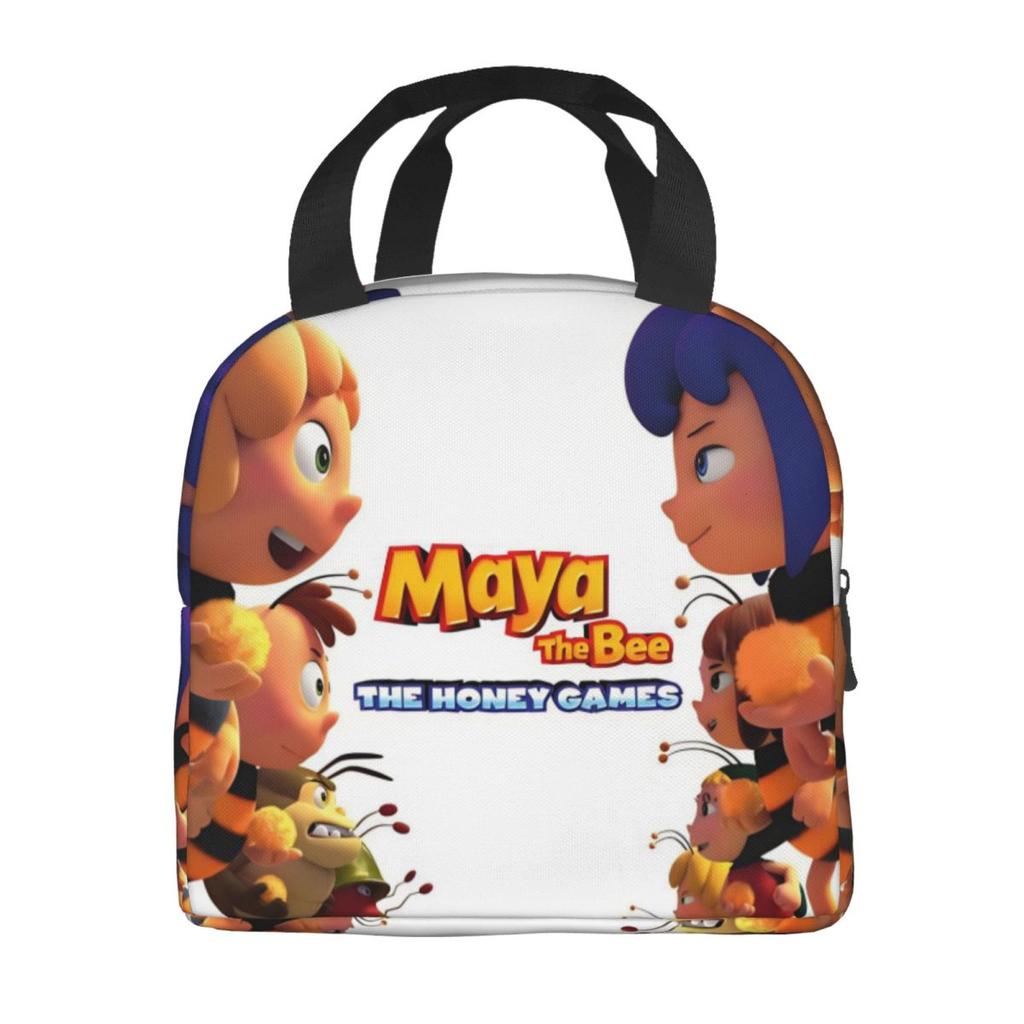 Maya The Bee With Flowers Cartoon Insulated Lunch Bags Food Bag Portable Thermal Cooler Lunch Boxes For Picnic