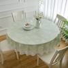 Pastoral Style PVC Tablecloth Printed Design Oil Resistant Waterproof Tablecloth Lace Hem Flower Pattern Round Table Cover