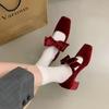 2025 Designer Velvet Butterfly-knot Shoes Women Fashion Elegant Party Wedding Shoes Women French square toe loafers