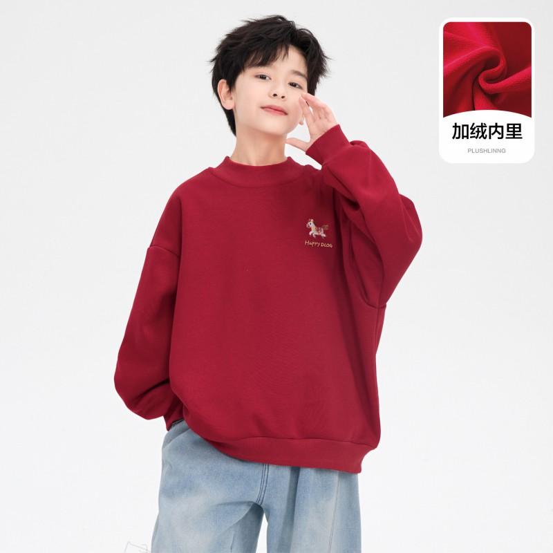 Boys Winter New Greeting Fleece Sweatshirt Thick Warm Half Turtleneck Top Kids