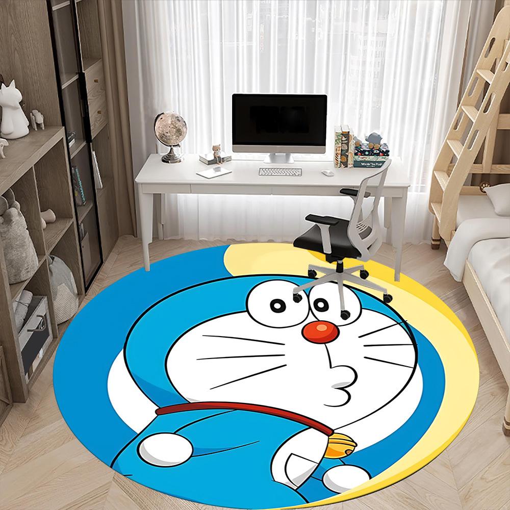 1pcDoraemon Bot Office Round Area Rug, Indoor Mat Suitable For Office, Under Office Chairs Bedroom Living Room Home Decor, Room Deco