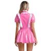Womens Glossy Patent Leather Maid Dress Ruffled Apron Puff Sleeve Clubwear Party Dress