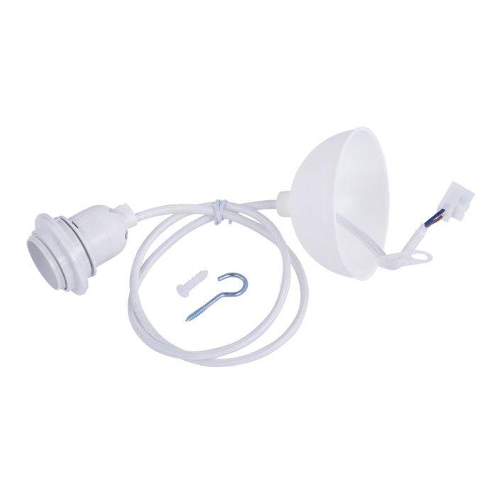Douille lampe,lampe suspend.P.DouilleE27, blanc, 100cm, av. Anneau fileté, 1 pce.